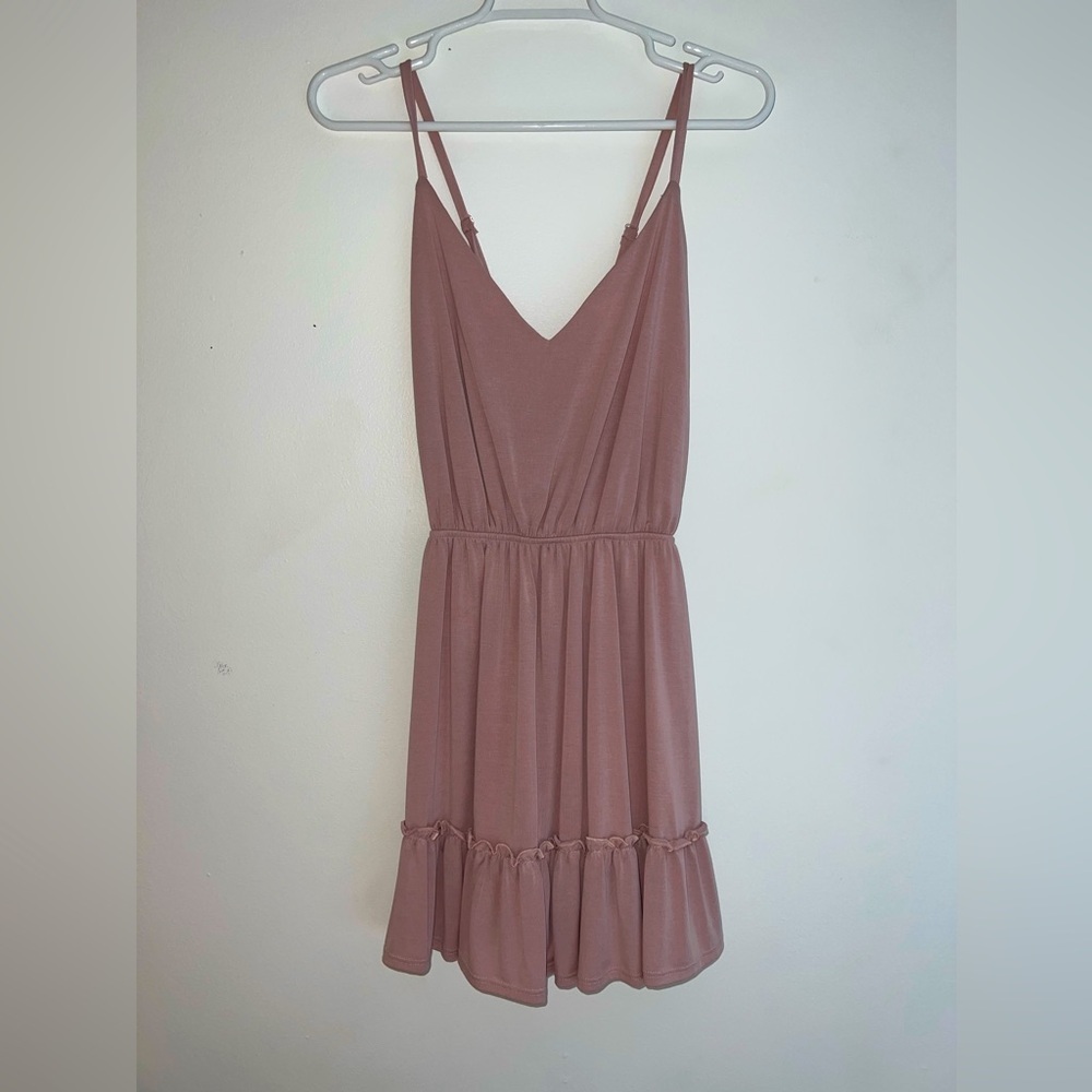 Mod On Trend Boutique Blush Lace-Up Back Ruffle Mini Dress